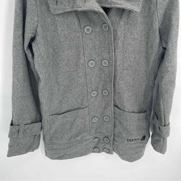 Burton Pea Coat Jacket Womens Size L Gray Wool Blend Double Breasted Pockets - Picture 3 of 11